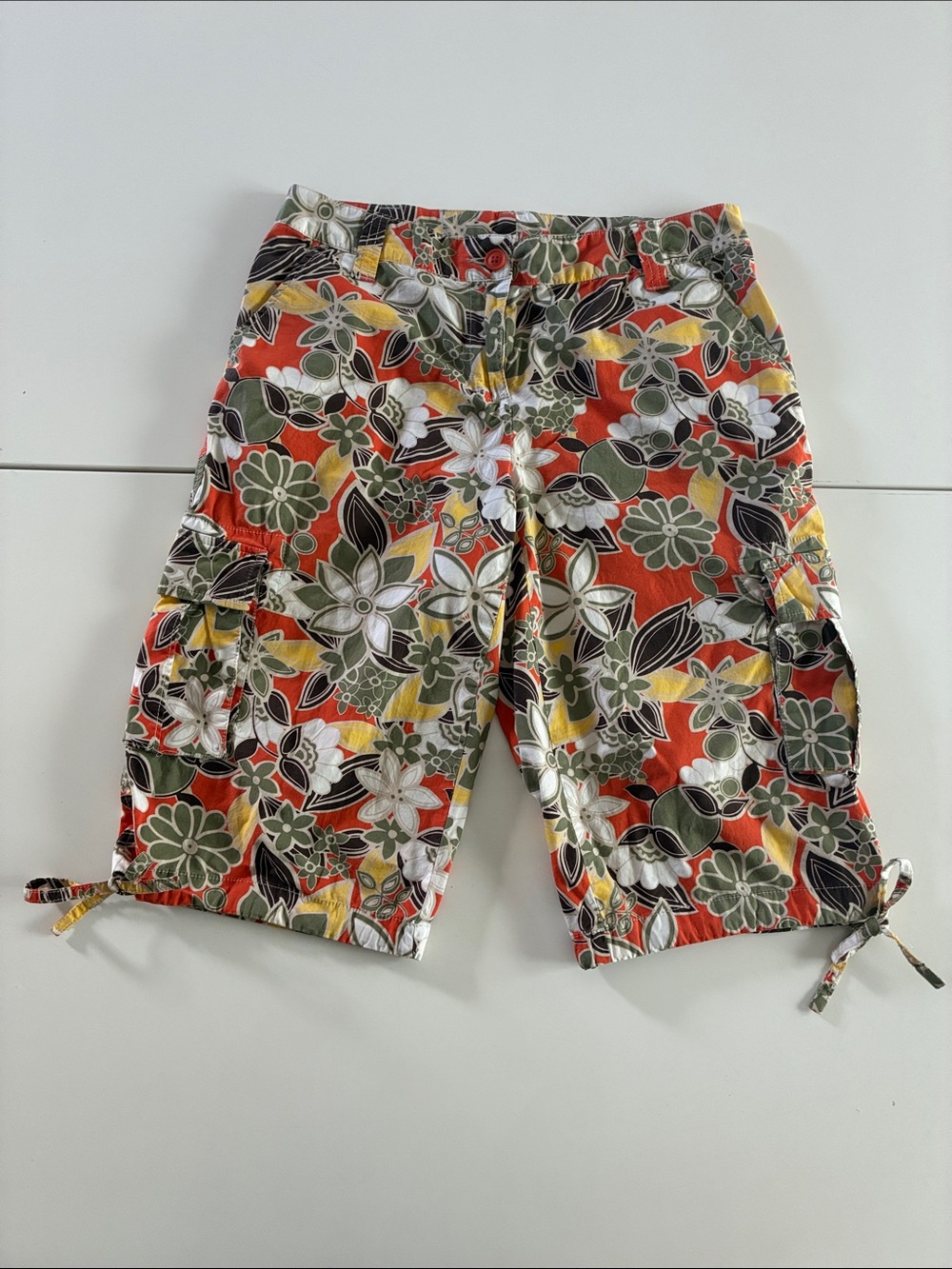 STYLE & CO. 8P COTTON SPANDEX BLEND COLORFUL DRAWSTRING CARGO BERMUDA SHORTS EUC